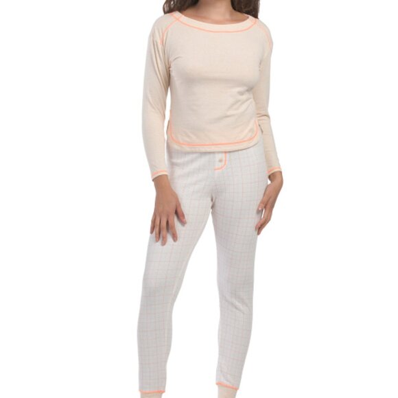 NEW FREE PEOPLE 2pc Chill Evening Pajamas Set  in Ivory Combo or women 1125 3s2 - Picture 2 of 5